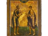 un tableau représentant deux femmes debout l'une à côté de l'autre