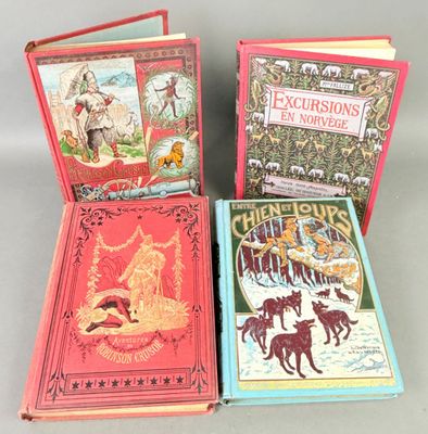 [Cartonnages] Réunion de 4 volumes grands in-8, pleine perca…