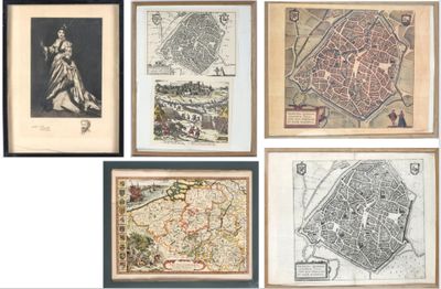 six cartes encadrées de Paris, dont une carte de la ville et une carte de la ville de Paris