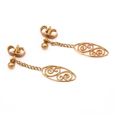 an image of a pair of gold earrings on a white background