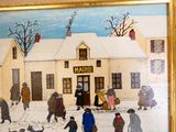un tableau représentant un groupe de personnes marchant dans la neige