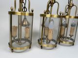 pair of antique brass and glass lanterns with brass fittings