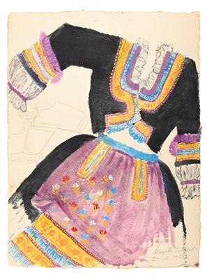 une image représentant le dessin d'une femme vêtue d'une robe colorée
