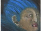 painting of a woman with a blue turban on her head