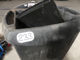 a black trash can with a number 28 on it