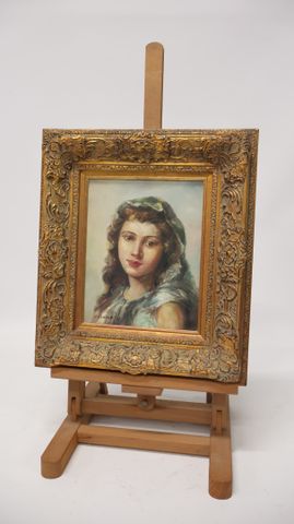 François VERNAY (1821-1896) « Portrait de jeune fille ». Huile su...