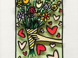 tableau représentant un bouquet de fleurs sur fond blanc, avec l'inscription « Pour mon amour »