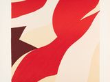 an image of a red and white abstract painting in a white frame