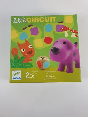 the little circuit board game has a purple dog and a cat on it