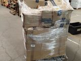 a cart full of boxes in a warehouse filled with boxes