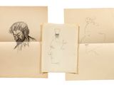 trois dessins représentant un homme et une femme sur une feuille de papier