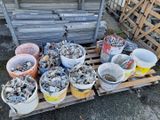 de nombreux seaux de poissons posés sur une palette