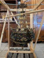 Lustre corbeille Art Nouveau structure en bronze doré et cor…