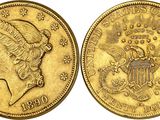 a gold coin with a woman ' s head and eagle on it