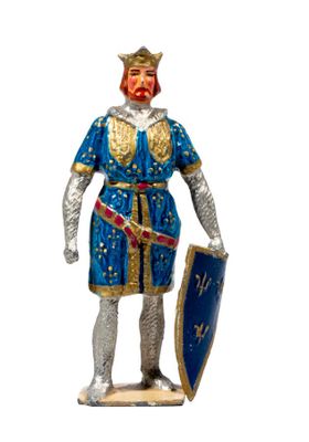 a figurine of a man dressed in blue and gold
