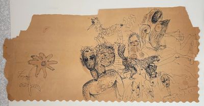 a drawing on a piece of paper with a drawing of a woman and a man
