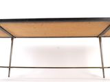 an image of a table with a wooden top and metal legs