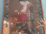 painting of a woman in a kimono sitting on a table