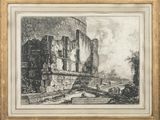 une image représentant un dessin d'un château avec un homme sur les marches