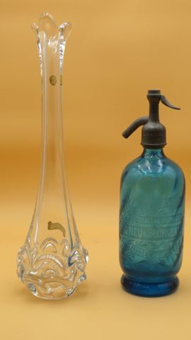 Syphon en verre bleu « Brasserie de la Sasronne, bières et limona