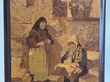 an image of a painting of a woman and a man sitting on a bench