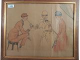 an image of a drawing of two men and a woman sitting at a table