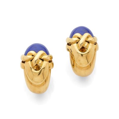 an image of a pair of gold and lapis earrings