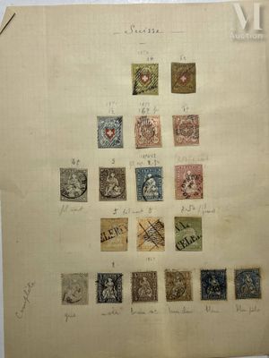 an old sheet of paper with a lot of stamps on it