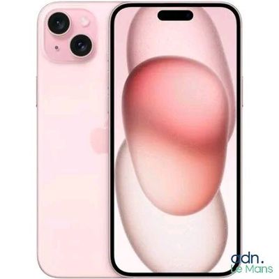 un gros plan d'un iPhone rose sur fond blanc