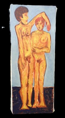 un tableau représentant deux personnes debout l'une à côté de l'autre