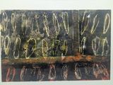 a picture of a black and yellow painting on the wall
