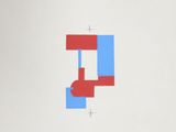 a drawing of a red and blue letter f on a white wall
