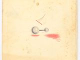 an old drawing of a ball with a red line on it