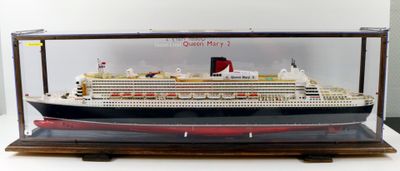 a model of a cruise ship in a display case