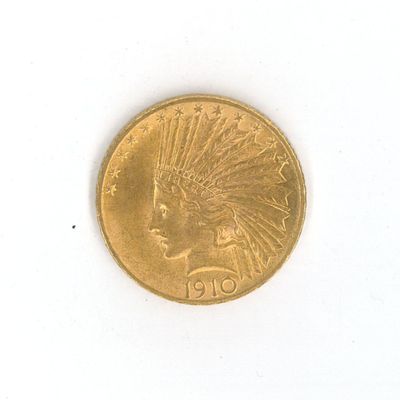 une pièce d'or sur laquelle est représentée une tête d'Indien