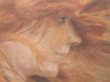a painting of a woman with long red hair