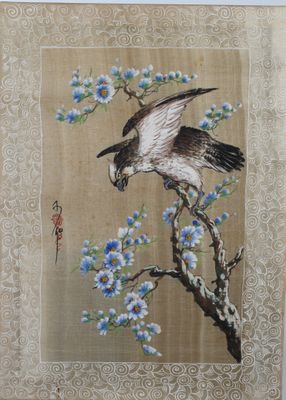 CHINE, XXe siècle Peinture polychrome sur soie, rapace sur u… - Photo 1