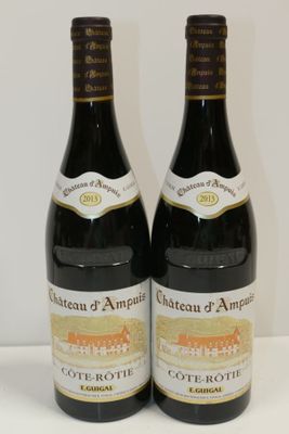 two bottles of wine sitting on a table next to each other