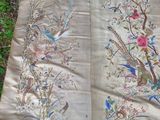pair of antique chinese embroiderys with birds and flowers on them