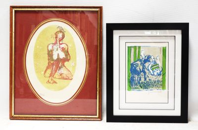 two framed pictures of a man and a woman on the wall