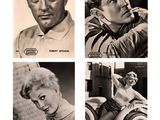 four black and white photos of a man and a woman sitting on a car