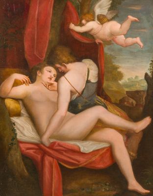 une image représentant un tableau sur lequel figurent deux femmes nues allongées sur un lit