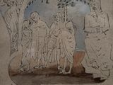 a drawing of a group of people sitting under a tree