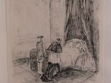 drawing of a woman and child in a bedroom with a bed