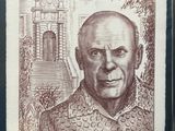 drawing of a portrait of a man with a building in the background