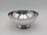 silver plated bowl on stand on white background with white background