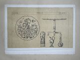 a drawing of a plate and a vase on a table