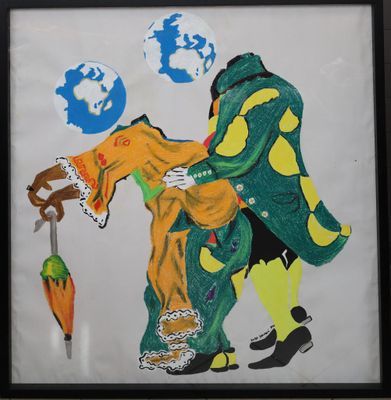 une photo d'un tableau représentant un homme tenant une carotte