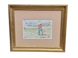 painting of a man with a golf club on a golf course