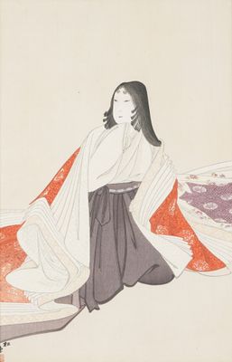une image représentant un tableau d'une femme vêtue d'un kimono